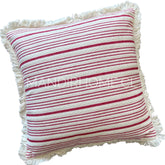 Funda de Cojín Natural Lino Listado Fleco Rojo 45x45cms