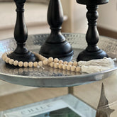 Cuentas Madera Natural Con Borlas De Algodón Crudo