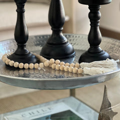 Cuentas Madera Natural Con Borlas De Algodón Crudo