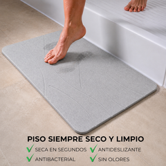 Alfombra de baño de diatomita Gris Olas secado rápido 60x40 cm | Antibacterial y original