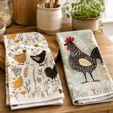 Set 2 Paños Cocina Gallinas Microfibra
