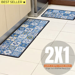Set Alfombras de Cocina Marina Azul Antideslizante y Absorbente | Anticharcos y Lavables