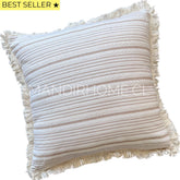 Funda de Cojín Natural Lino Listado Fleco Beige 45x45cms