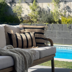 Funda Bohemia Franja Negro y Yute Rectangular