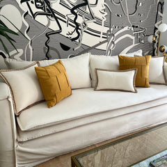 5 FUNDAS PREMIUM LINO YUTE Y PURO CAMEL + RELLENOS - Mandir Home