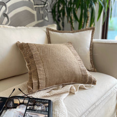 Funda de Cojín Natural Rústico Arpillera Yute Cuadrada