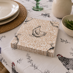 Pack Mesa Lista Gallinas · Mantel + 6 Individuales + 20 Servilletas GRATIS