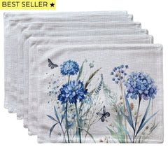 SET 6 Individuales Hortensias Tela Repelente y Antimanchas