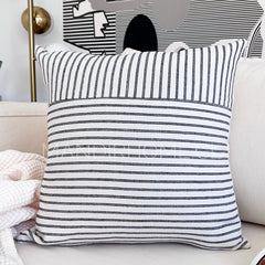 Funda de Cojín Natural Lino Listado Liso Negro 45x45cms