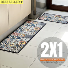 Set Alfombras de Cocina Terracota Boho Antideslizante y Absorbente | Anticharcos y Lavables