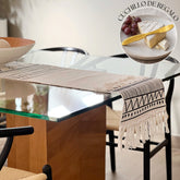 Camino de Mesa Boho Crudo y Negro 180x35cms + Cuchillo Cóctel De Regalo