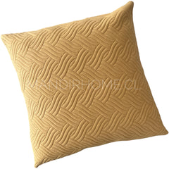 Funda Cojín Terciopelo Costuras Trenza Amarillo Mostaza Cuadrada