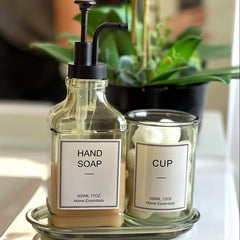 Set Dispensador de Baño Vidrio Vintage 3 Piezas | Jabonera + Vaso + Bandeja - Mandir Home