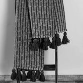 Piecera 2p/King Algodón Tejido Negro Borla 210x70cms