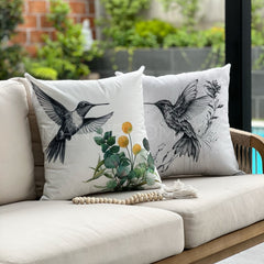 Funda de Cojín Estampada Grafito Color Colibrí