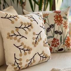 Funda de Cojín Bordada Ramitas Beige 45x45cms