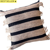 Funda Bohemia Franja Negro y Yute Cuadrada