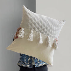 Funda de Cojín Waffle Crudo Cuadrada