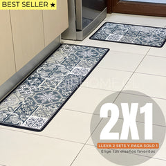 Set Alfombras de Cocina Verde Olivo Antideslizante y Absorbente | Anticharcos y Lavables