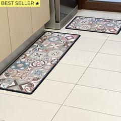 Set Alfombras de Cocina Rosa Provenza Antideslizante y Absorbente | Anticharcos y Lavables