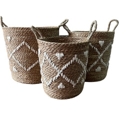 *Set 3 Canastos Redondo Yute Trapillo Blanco S, M y XL.