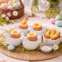 Set de 4 Hueveras de Cerámica Gallina Blanca | Porta Huevos para Desayunos Saludables y Bonitos - Mandir Home