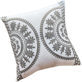 Funda de Cojín Bordado Medias Mandalas Gris Unicolor Cuadrada 45x45cms