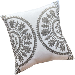 Funda de Cojín Bordado Medias Mandalas Gris Unicolor Cuadrada 45x45cms