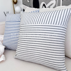 Funda de Cojín Natural Lino Listado Liso Negro 45x45cms