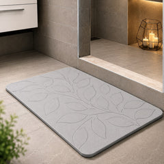 Alfombra de baño de diatomita Gris Hojitas secado rápido 60x40 cm | Antibacterial y original