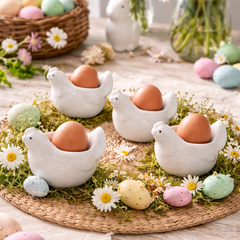 Set de 4 Hueveras de Cerámica Gallina Blanca | Porta Huevos para Desayunos Saludables y Bonitos - Mandir Home