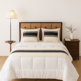 Set Piecera Trama Franja Negro Tejido Borla 210x70cms + 2 Fundas Cojín 50x50cms