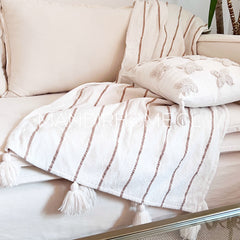 Manta Crudo Café Lana Líneas King 205x150cms