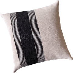 Funda de Cojín Boho Trama Franja Negro Tejido Cuadrado 50x50cms