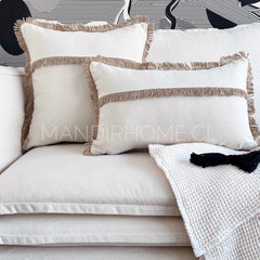 Funda de Cojín Natural Rústico Lino Yute Fleco Cuadrada