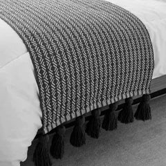 Piecera 2p/King Algodón Tejido Negro Borla 210x70cms