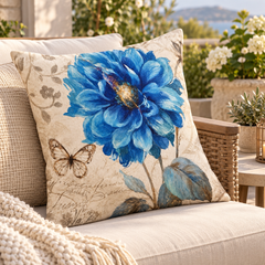 ¡Quedan 1! Funda de Cojín Estampado Flores Azul Turquesa Oleo 2