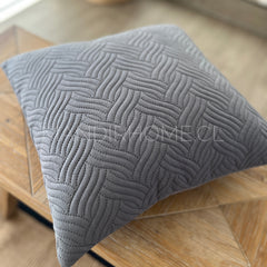 ¡Quedan 4! Funda de Cojín Terciopelo Costuras Trenza Gris Cuadrada