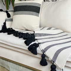 Piecera 2p/King Algodón Borlas Doble Negro 210x70cms