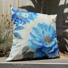 ¡Quedan 2! Funda de Cojín Estampado Flores Azul Turquesa Oleo