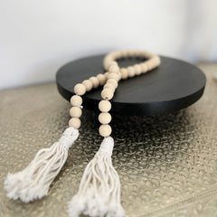 Cuentas Madera Natural Con Borlas De Algodón Crudo