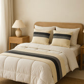 Set Piecera Trama Franja Negro Tejido Borla 210x70cms + 2 Fundas Cojín 50x50cms