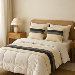 Set Piecera Trama Franja Negro Tejido Borla 210x70cms + 2 Fundas Cojín 50x50cms