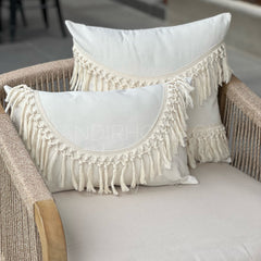 Funda Cojín Boho Tipo Macrame Crudo Curva Rectangular