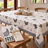Mantel Antimanchas Gallinas 140x220 cm + 2 Paños de Cocina de Regalo
