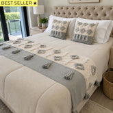 Set piecera boho gris borla 210x60cms + 2 fundas cojín y 45x45cms