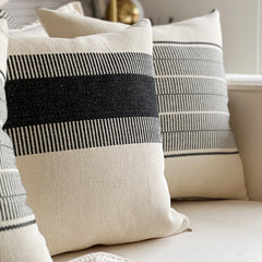 Funda de Cojín Boho Trama Negro Tejido Cuadrado 50x50cms