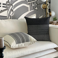 Funda de Cojín Boho Trama Negro Tejido Cuadrado 50x50cms