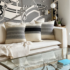 Funda de Cojín Boho Trama Negro Tejido Cuadrado 50x50cms