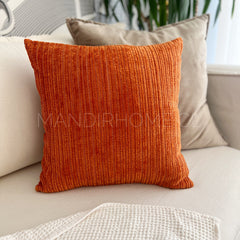 ¡Queda 2! Funda de Cojín Chenille Naranjo Ladrillo Liso.